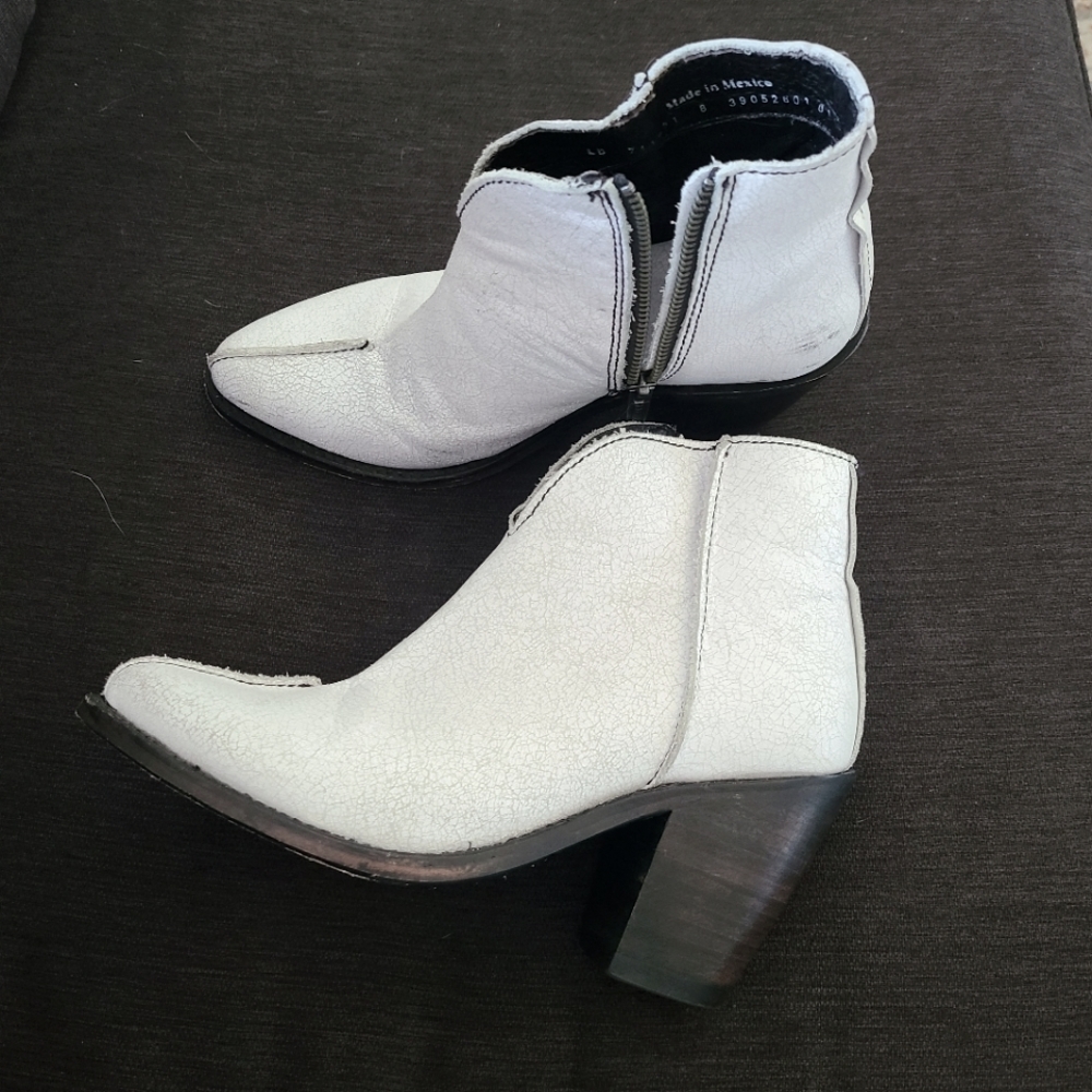 Liberty Black white crackle leather booties